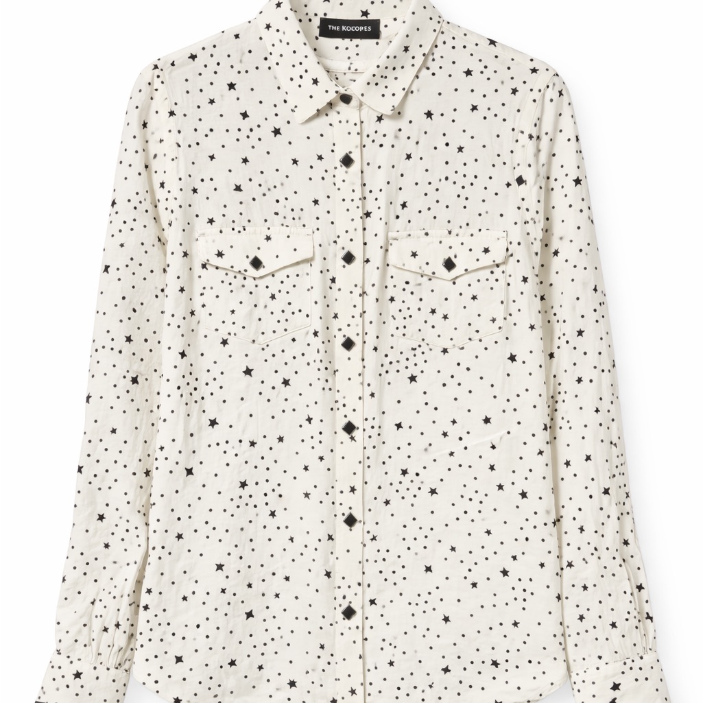 The Kooples Cream Black Star Print Button Down With Pyramid Stud Buttons Size M